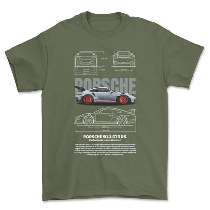 Porsche 911 GT3 RS - Unisex T-Shirt-Beklædning-Porsche-Grøn Militær-S-Forside-Garage Culture Shop- garage - man cave - merchandise