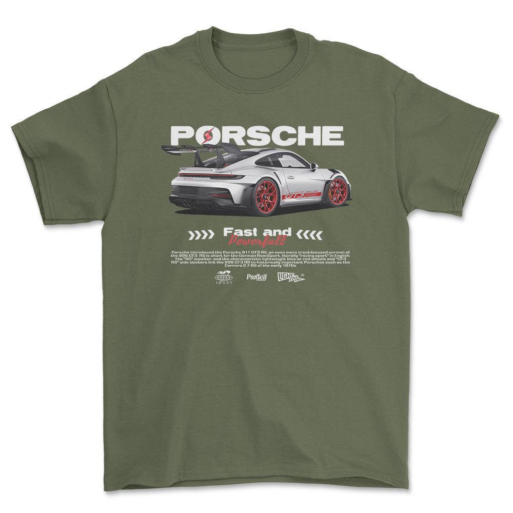 Porsche 911 GT3 RS - Unisex T-Shirt-Beklædning-Porsche-Grøn Militær-S-Forside-Garage Culture Shop- garage - man cave - merchandise