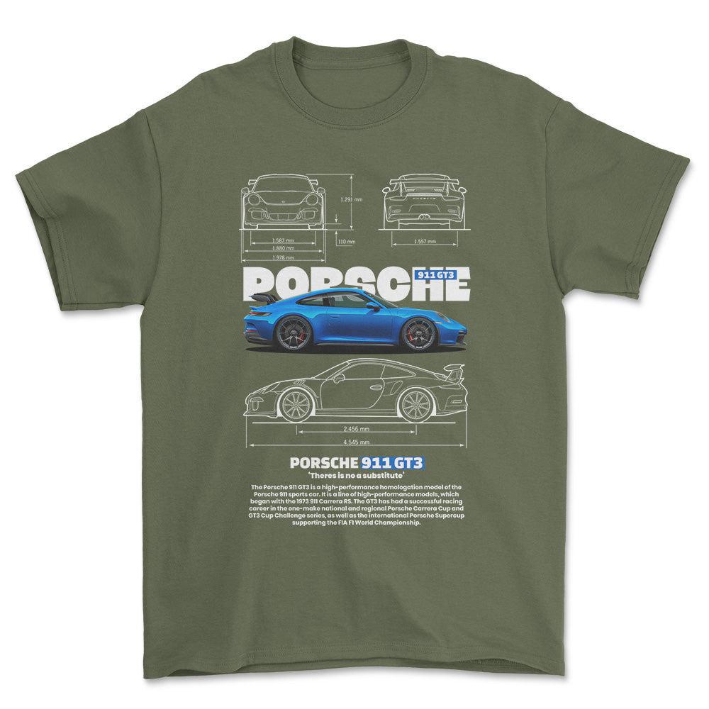 Porsche 911 GT3 RS - Unisex T-Shirt-Beklædning-Porsche-Grøn Militær-S-Forside-Garage Culture Shop- garage - man cave - merchandise