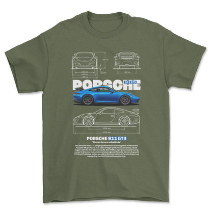 Porsche 911 GT3 RS - Unisex T-Shirt-Beklædning-Porsche-Grøn Militær-S-Forside-Garage Culture Shop- garage - man cave - merchandise
