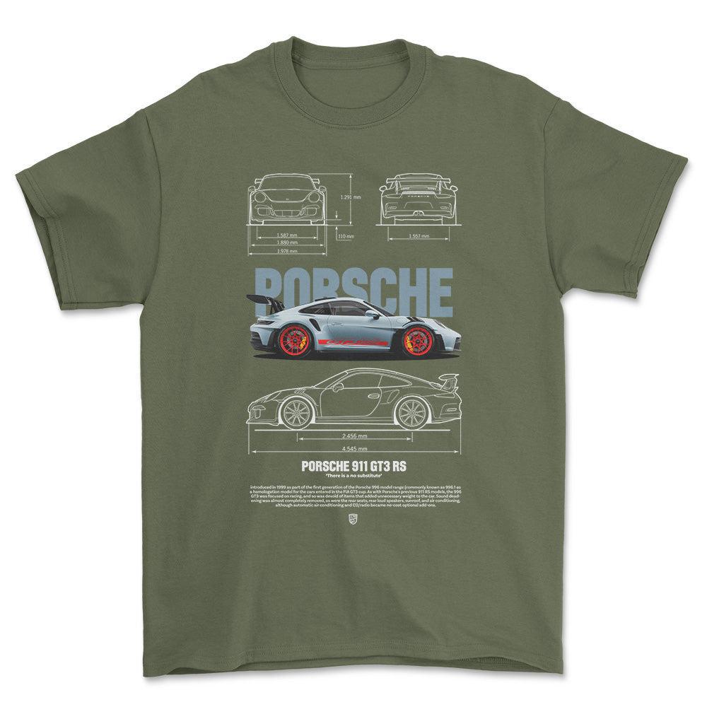 Porsche 911 GT3 RS - Unisex T-Shirt-Beklædning-Porsche-Grøn Militær-S-Forside-Garage Culture Shop- garage - man cave - merchandise