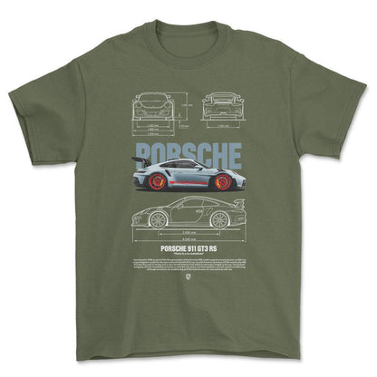 Porsche 911 GT3 RS - Unisex T-Shirt-Beklædning-Porsche-Grøn Militær-S-Forside-Garage Culture Shop- garage - man cave - merchandise