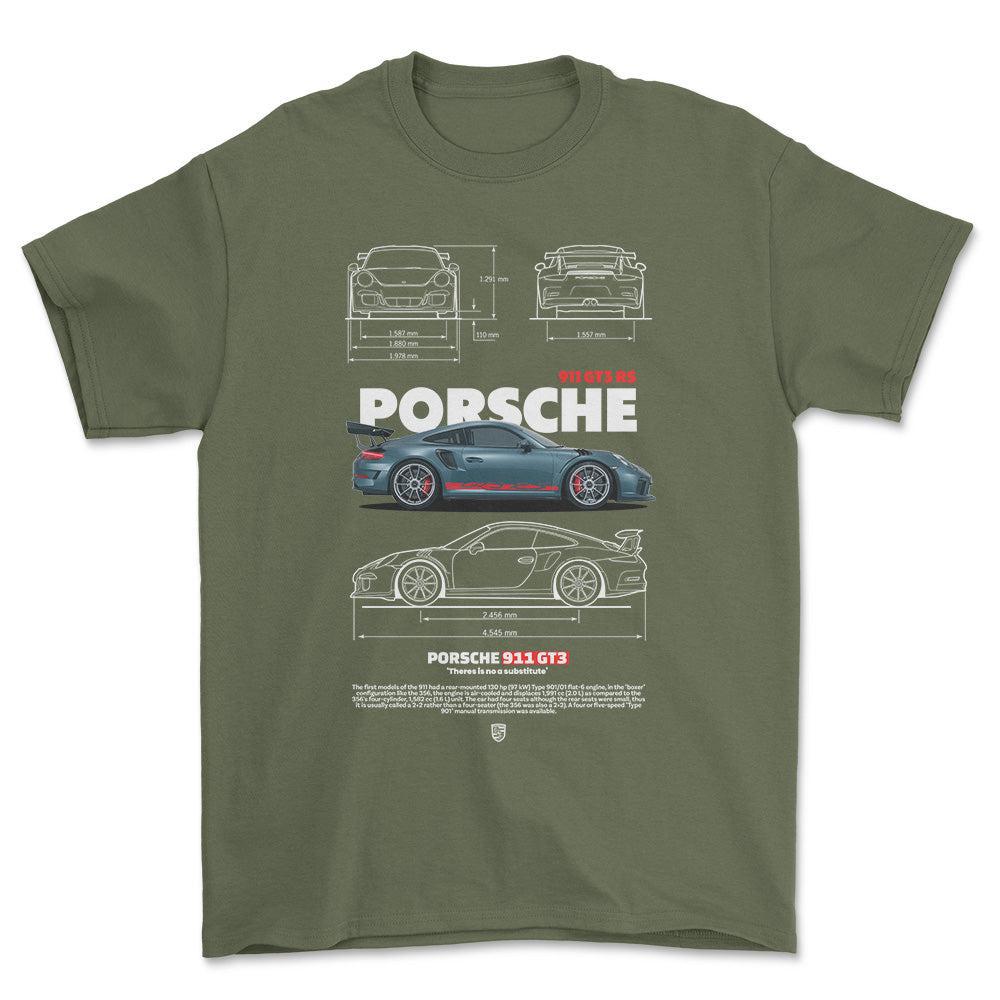 Porsche 911 GT3 RS - Unisex T-Shirt-Beklædning-Porsche-Grøn Militær-S-Forside-Garage Culture Shop- garage - man cave - merchandise