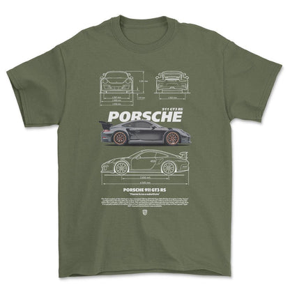 Porsche 911 GT3 RS - Unisex T-Shirt-Beklædning-Porsche-Grøn Militær-S-Forside-Garage Culture Shop- garage - man cave - merchandise