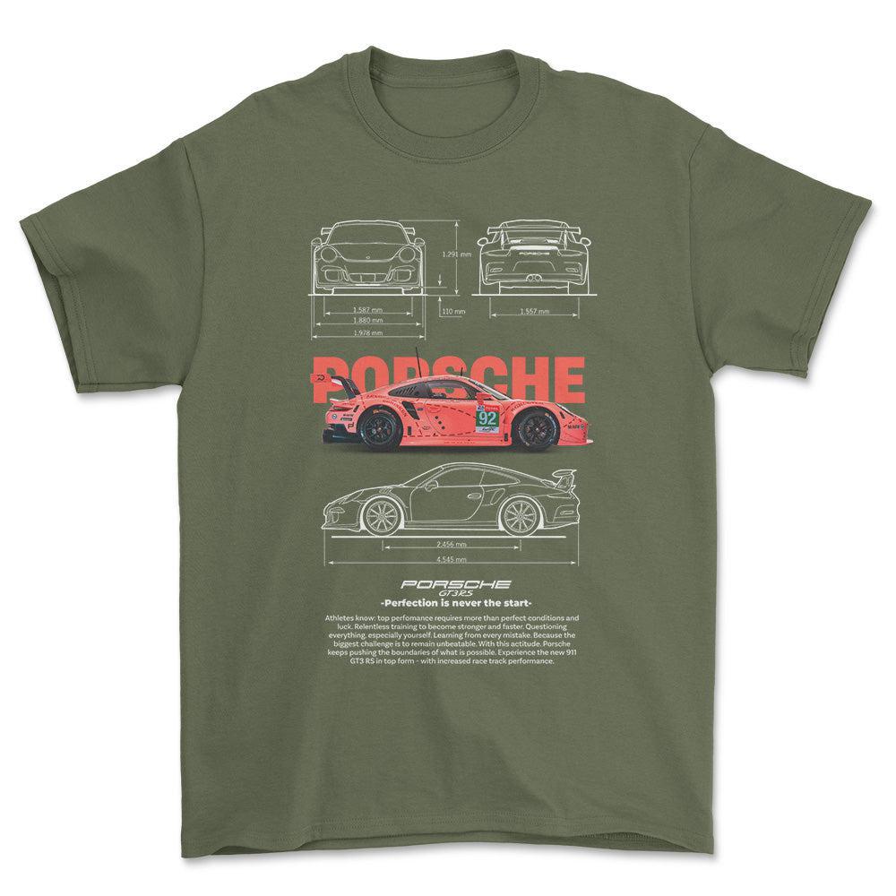 Porsche 911 GT3 RS - Unisex T-Shirt-Beklædning-Porsche-Grøn Militær-S-Forside-Garage Culture Shop- garage - man cave - merchandise