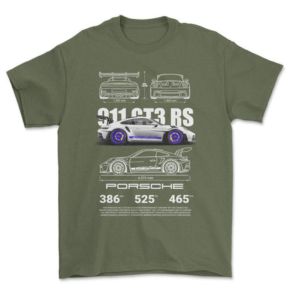 Porsche 911 GT3 RS - Unisex T-Shirt-Beklædning-Porsche-Grøn Militær-S-Forside-Garage Culture Shop- garage - man cave - merchandise