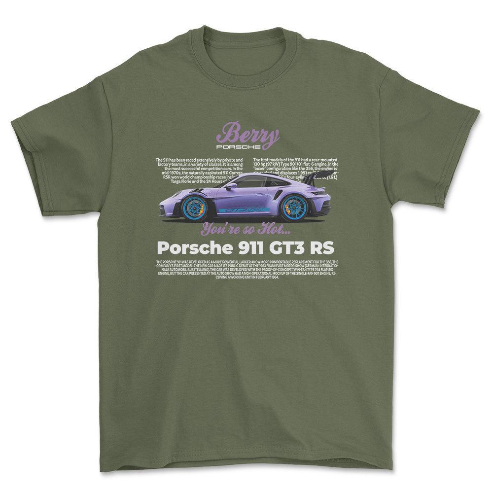 Porsche 911 GT3 RS - Unisex T-Shirt-Beklædning-Porsche-Grøn Militær-S-Forside-Garage Culture Shop- garage - man cave - merchandise