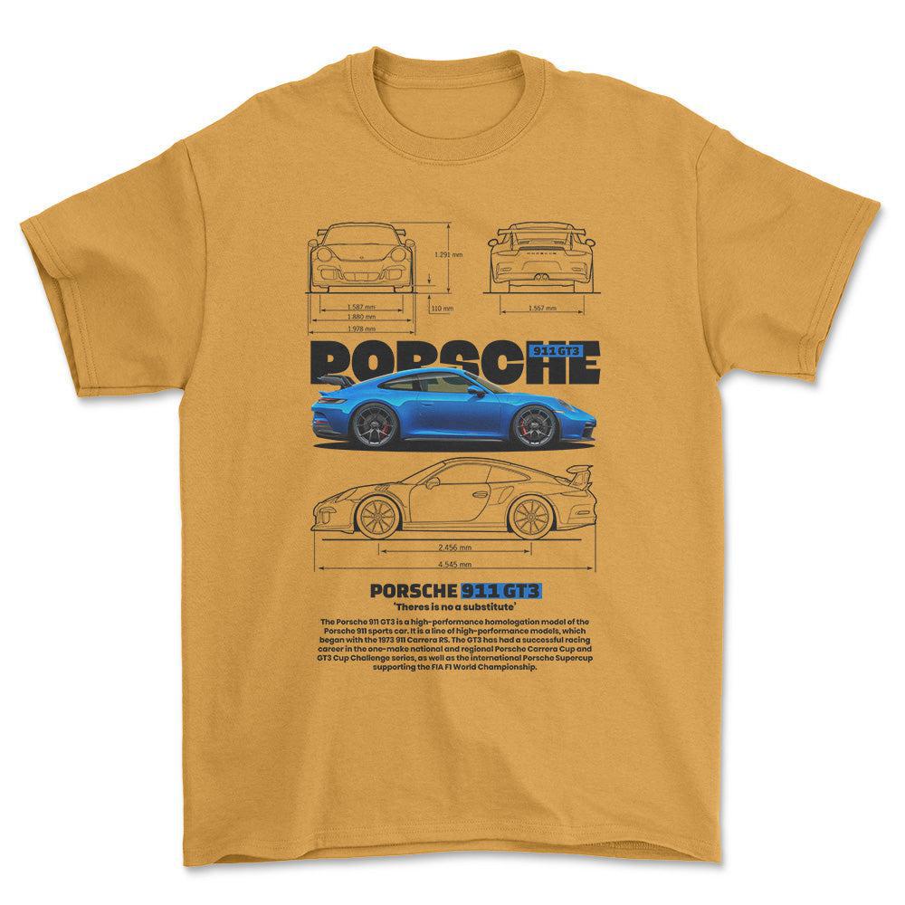 Porsche 911 GT3 RS - Unisex T-Shirt-Beklædning-Porsche-Guld-S-Forside-Garage Culture Shop- garage - man cave - merchandise