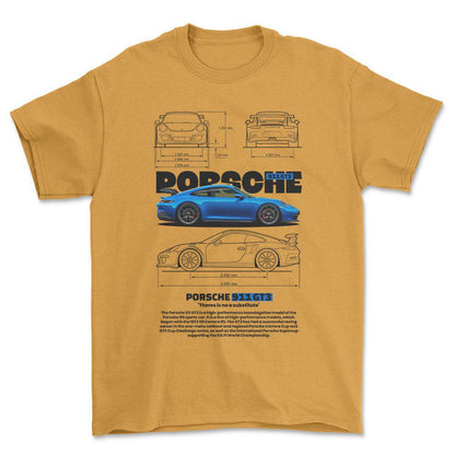 Porsche 911 GT3 RS - Unisex T-Shirt-Beklædning-Porsche-Guld-S-Forside-Garage Culture Shop- garage - man cave - merchandise