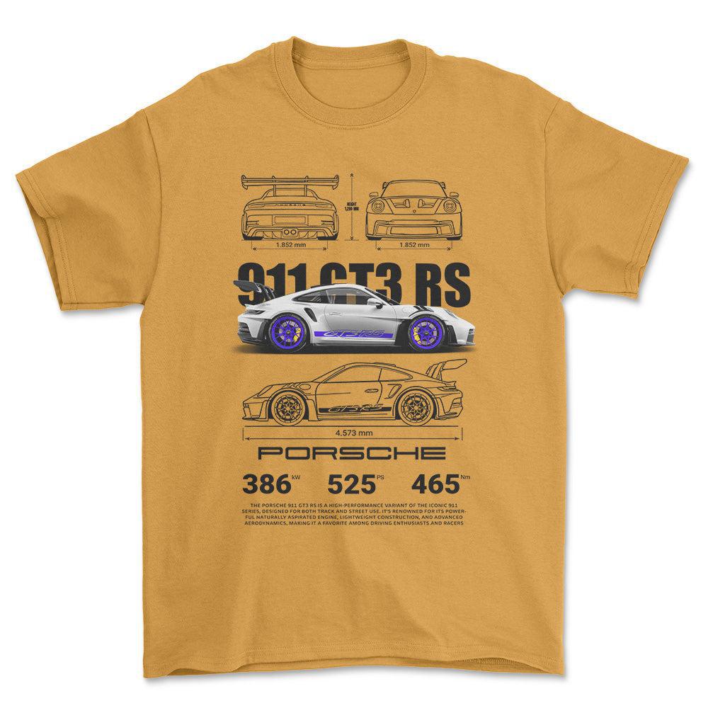 Porsche 911 GT3 RS - Unisex T-Shirt-Beklædning-Porsche-Guld-S-Forside-Garage Culture Shop- garage - man cave - merchandise