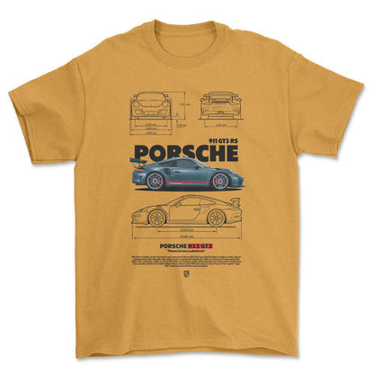 Porsche 911 GT3 RS - Unisex T-Shirt-Beklædning-Porsche-Guld-S-Forside-Garage Culture Shop- garage - man cave - merchandise