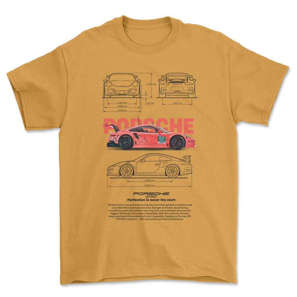 Porsche 911 GT3 RS - Unisex T-Shirt-Beklædning-Porsche-Guld-S-Forside-Garage Culture Shop- garage - man cave - merchandise