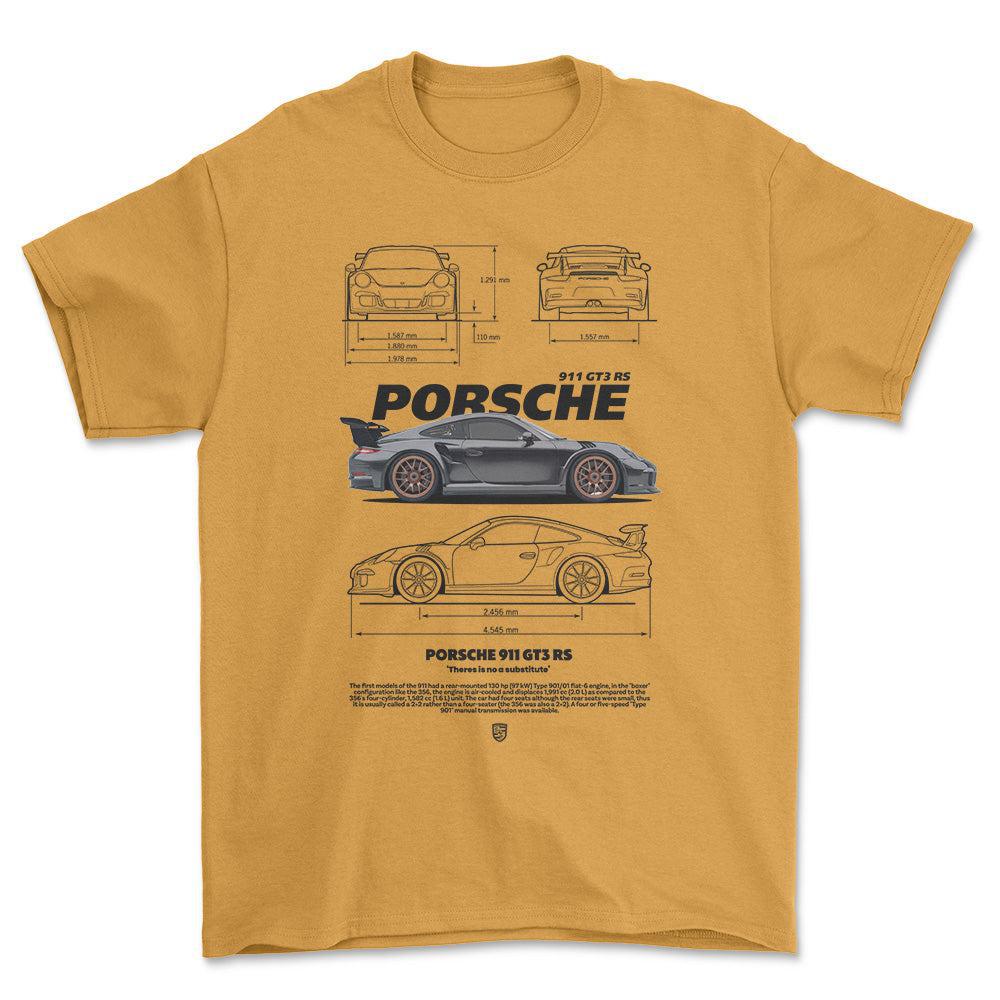 Porsche 911 GT3 RS - Unisex T-Shirt-Beklædning-Porsche-Guld-S-Forside-Garage Culture Shop- garage - man cave - merchandise