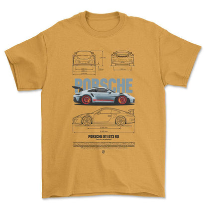Porsche 911 GT3 RS - Unisex T-Shirt-Beklædning-Porsche-Guld-S-Forside-Garage Culture Shop- garage - man cave - merchandise