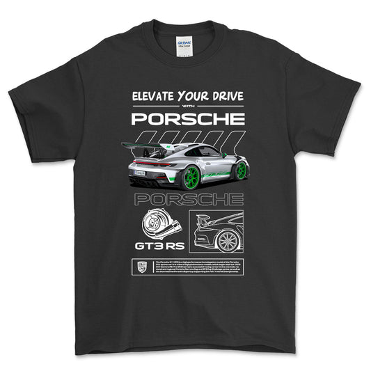 Porsche 911 GT3 RS - Unisex T-Shirt-Beklædning-Porsche-Sort-S-Forside-Garage Culture Shop- garage - man cave - merchandise