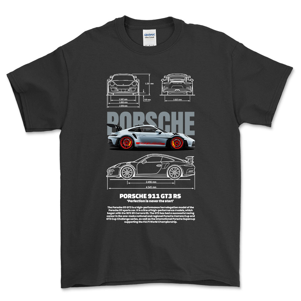 Porsche 911 GT3 RS - Unisex T-Shirt-Beklædning-Porsche-Sort-S-Forside-Garage Culture Shop- garage - man cave - merchandise