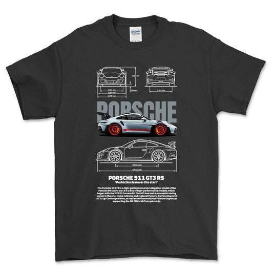 Porsche 911 GT3 RS - Unisex T-Shirt-Beklædning-Porsche-Sort-S-Forside-Garage Culture Shop- garage - man cave - merchandise