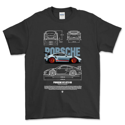 Porsche 911 GT3 RS - Unisex T-Shirt-Beklædning-Porsche-Sort-S-Forside-Garage Culture Shop- garage - man cave - merchandise