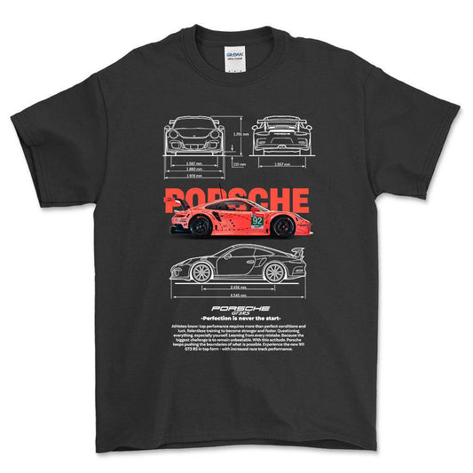 Porsche 911 GT3 RS - Unisex T-Shirt-Beklædning-Porsche-Sort-S-Forside-Garage Culture Shop- garage - man cave - merchandise