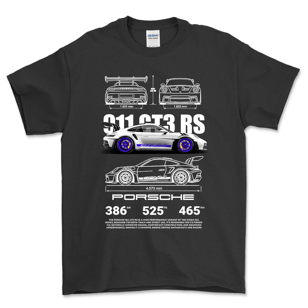 Porsche 911 GT3 RS - Unisex T-Shirt-Beklædning-Porsche-Sort-S-Forside-Garage Culture Shop- garage - man cave - merchandise