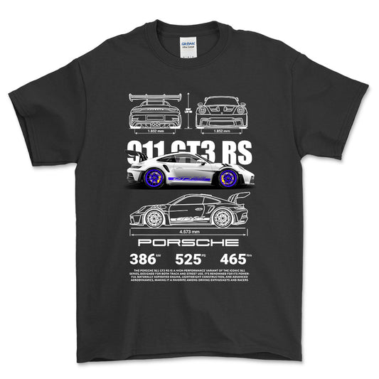 Porsche 911 GT3 RS - Unisex T-Shirt-Beklædning-Porsche-Sort-S-Forside-Garage Culture Shop- garage - man cave - merchandise