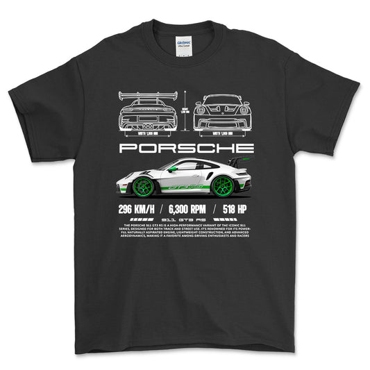 Porsche 911 GT3 RS - Unisex T-Shirt-Beklædning-Porsche-Sort-S-Forside-Garage Culture Shop- garage - man cave - merchandise