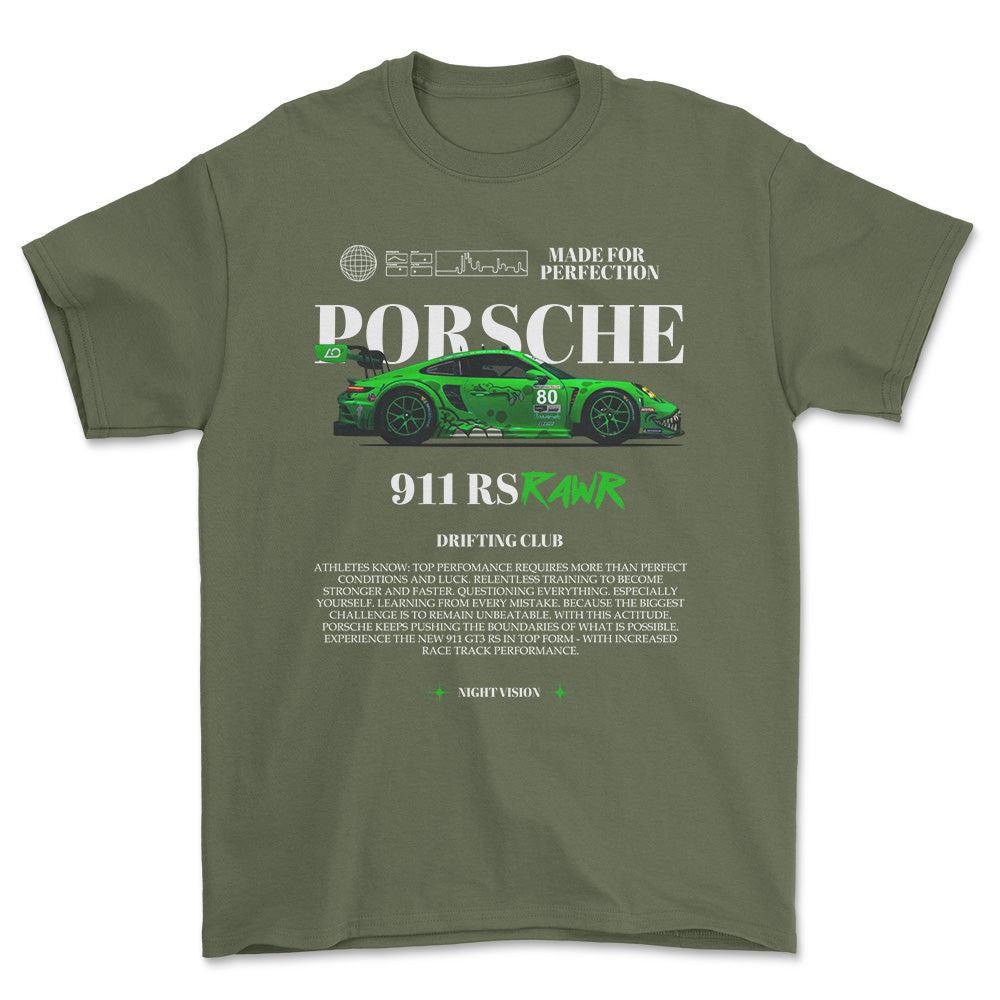 Porsche 911 RS - Unisex T-Shirt-Beklædning-Porsche-Grøn Militær-S-Forside-Garage Culture Shop- garage - man cave - merchandise