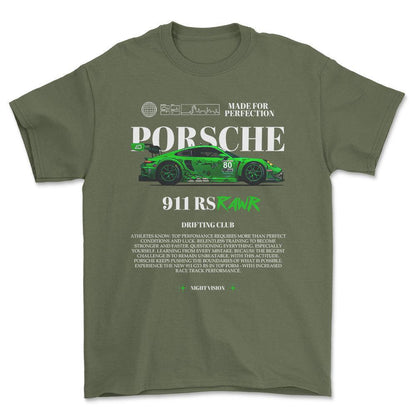 Porsche 911 RS - Unisex T-Shirt-Beklædning-Porsche-Grøn Militær-S-Forside-Garage Culture Shop- garage - man cave - merchandise