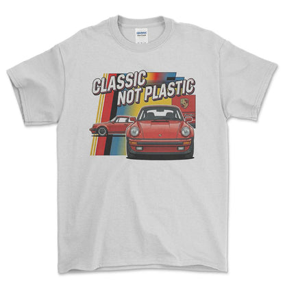 Porsche 911 Turbo Classic Not Plastic - Unisex T-Shirt-Beklædning-Porsche-Hvid-S-Forside-Garage Culture Shop- garage - man cave - merchandise