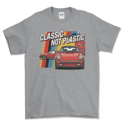 Porsche 911 Turbo Classic Not Plastic - Unisex T-Shirt-Beklædning-Porsche-Grå Sport-S-Forside-Garage Culture Shop- garage - man cave - merchandise