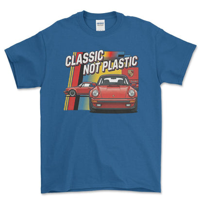 Porsche 911 Turbo Classic Not Plastic - Unisex T-Shirt-Beklædning-Porsche-Blå Royal-S-Forside-Garage Culture Shop- garage - man cave - merchandise