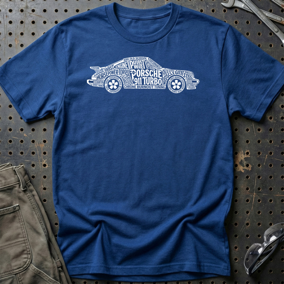 
Porsche 911 Turbo Old School Typography T-Shirt – Blå Royal