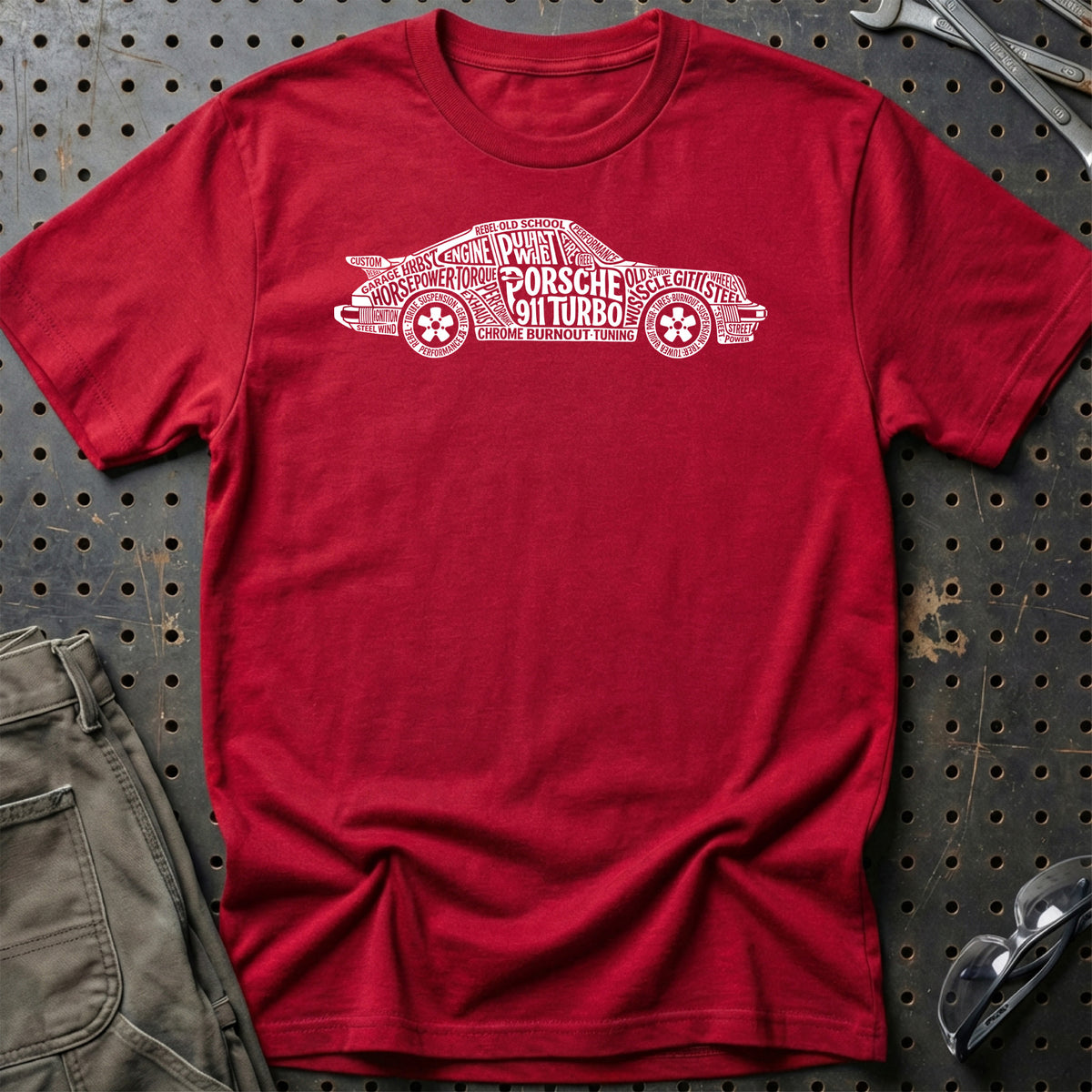 
Porsche 911 Turbo Old School Typography T-Shirt – Rød