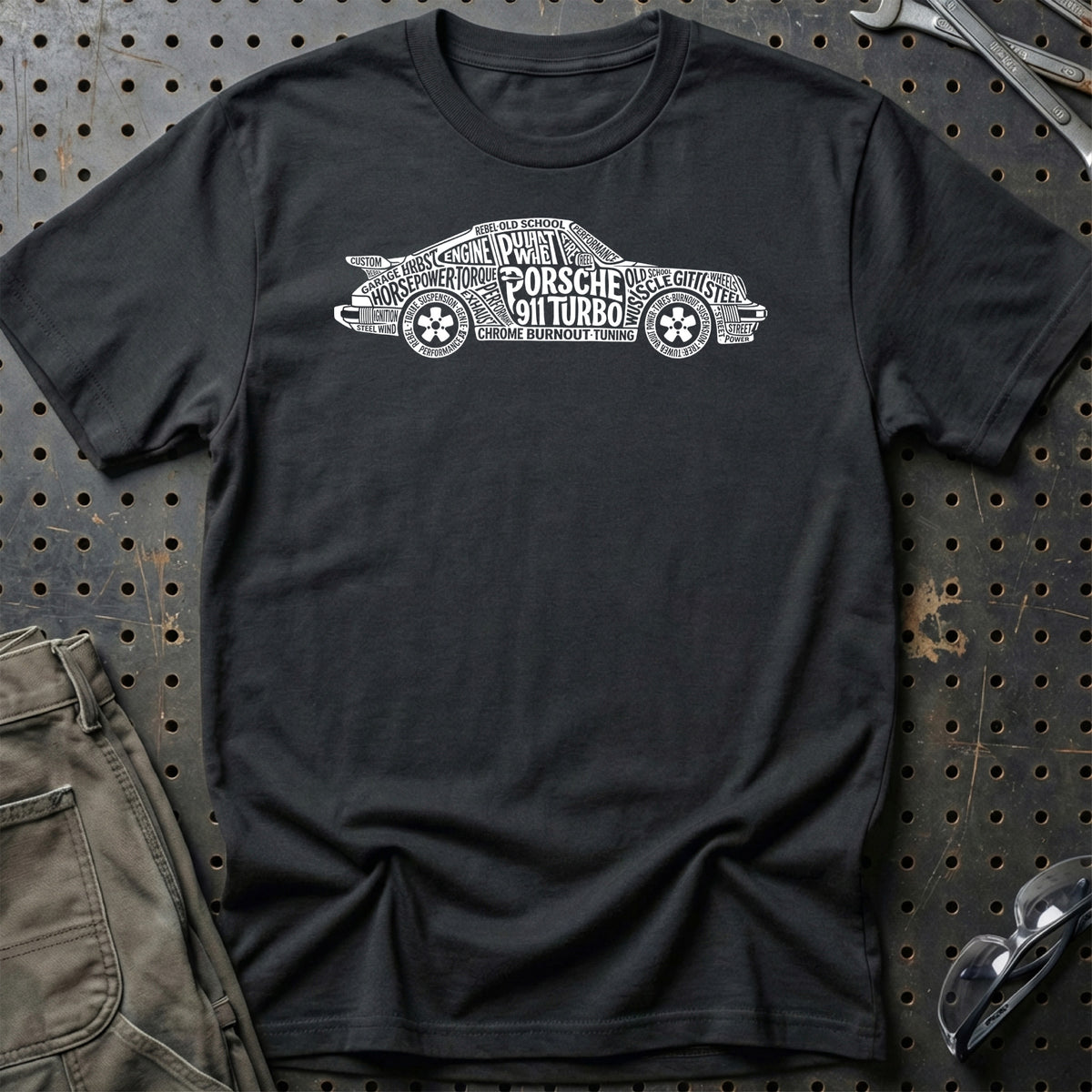 
Porsche 911 Turbo Old School Typography T-Shirt – Sort