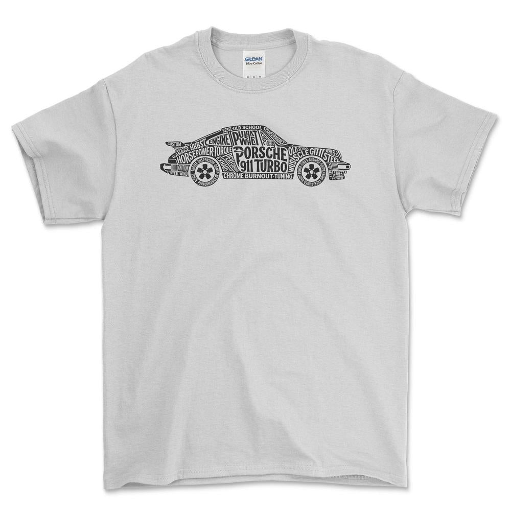 Porsche 911 Turbo Old School Typography - Unisex T-Shirt-Beklædning-Porsche-Hvid-S-Forside-Garage Culture Shop- garage - man cave - merchandise