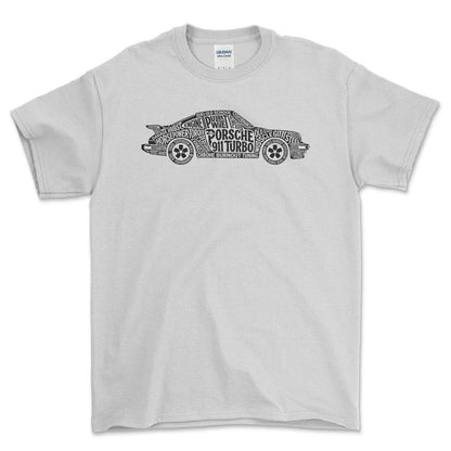 Porsche 911 Turbo Old School Typography - Unisex T-Shirt-Beklædning-Porsche-Hvid-S-Forside-Garage Culture Shop- garage - man cave - merchandise