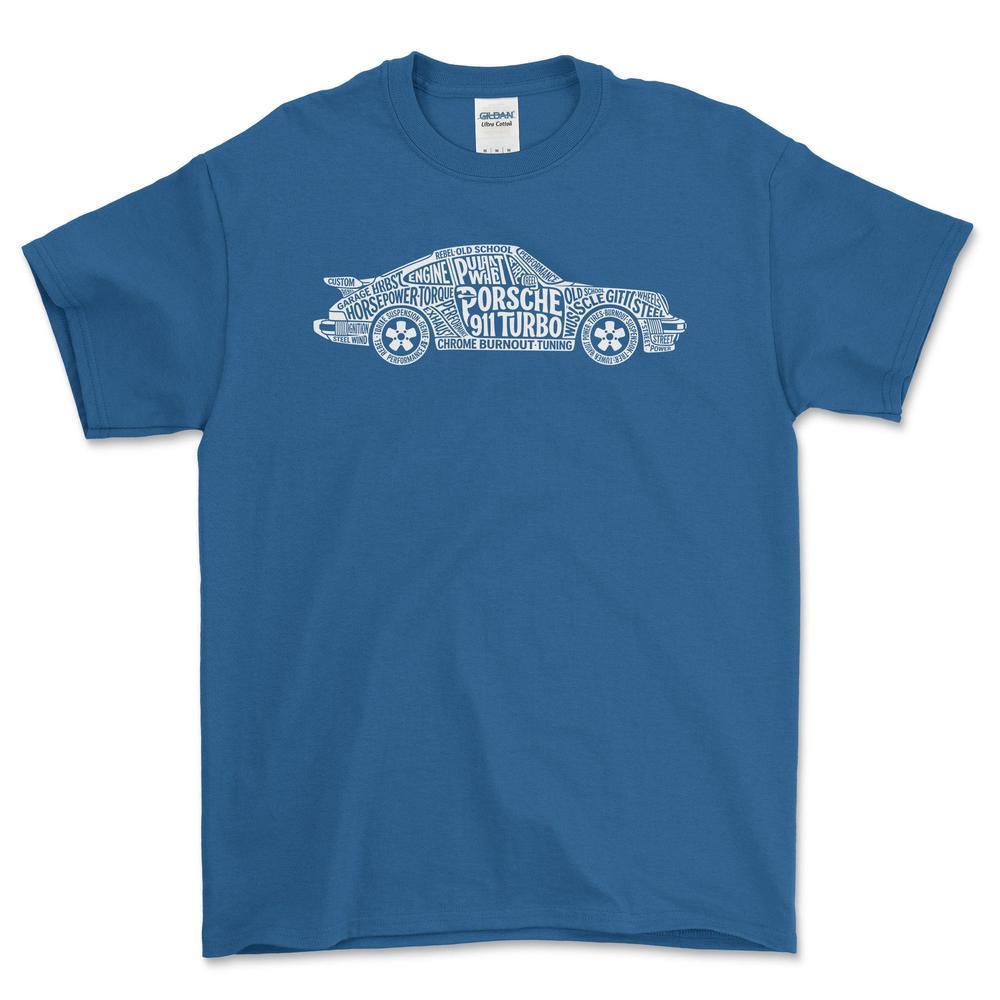 Porsche 911 Turbo Old School Typography - Unisex T-Shirt-Beklædning-Porsche-Blå Royal-S-Forside-Garage Culture Shop- garage - man cave - merchandise