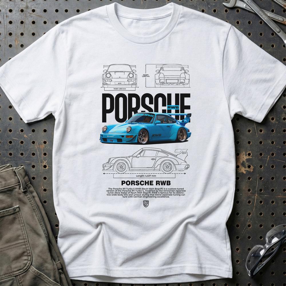 Porsche 911 Turbo RWB T-Shirt-Beklædning-Porsche-Hvid-S-Garage Culture Shop- garage - man cave - merchandise