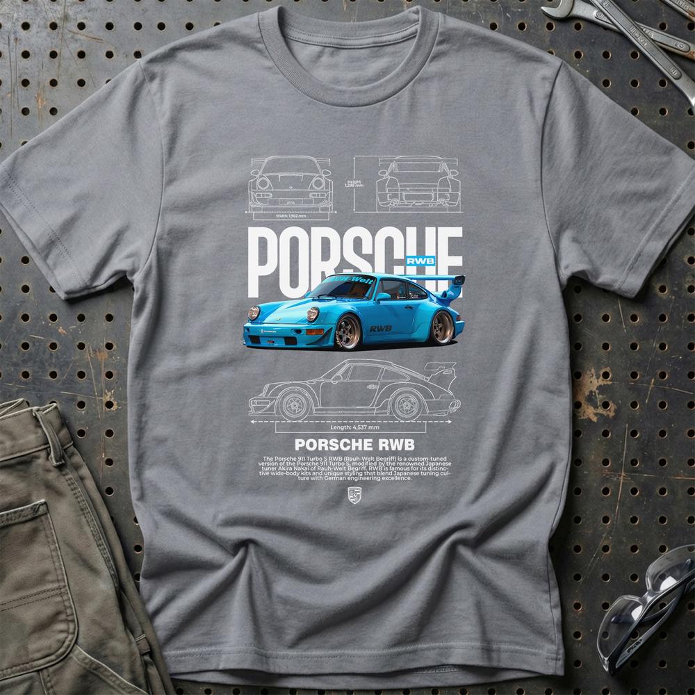 Porsche 911 Turbo RWB T-Shirt-Beklædning-Porsche-Grå Sport-S-Garage Culture Shop- garage - man cave - merchandise
