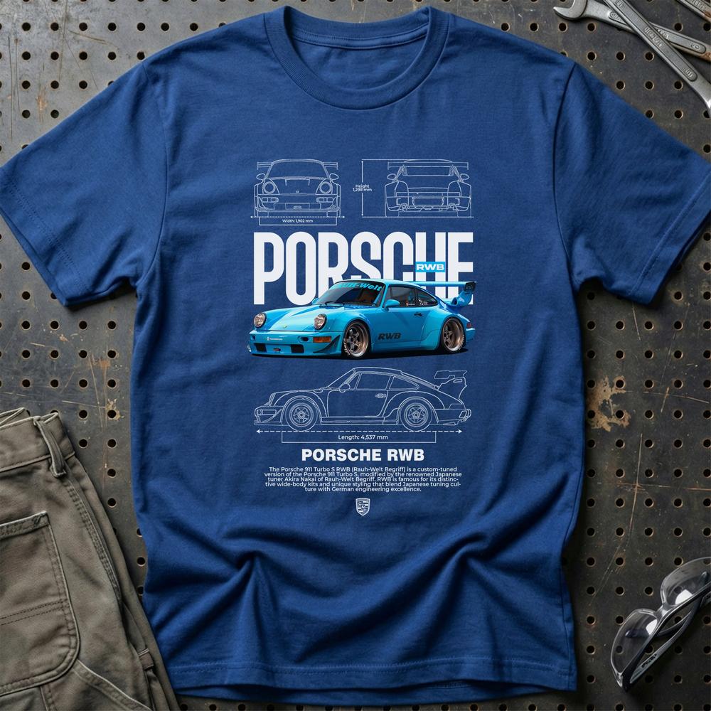 Porsche 911 Turbo RWB T-Shirt-Beklædning-Porsche-Blå Royal-S-Garage Culture Shop- garage - man cave - merchandise