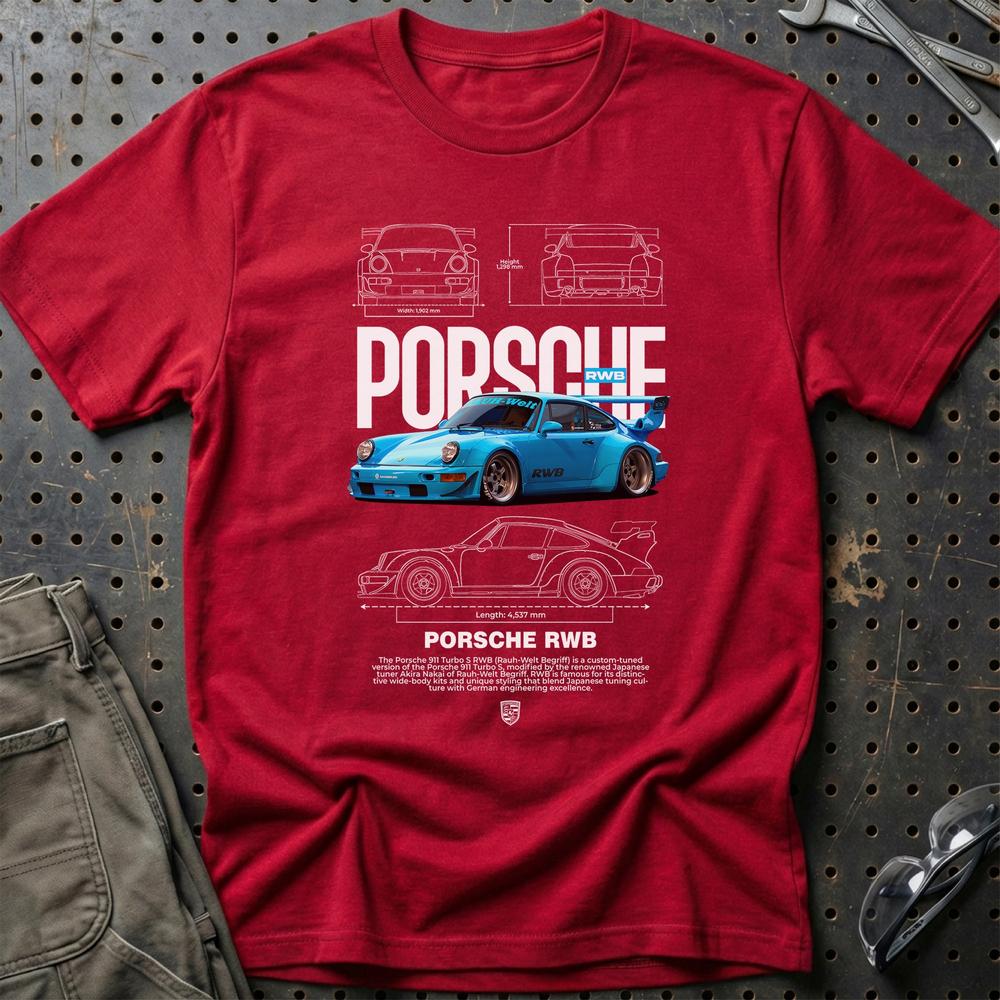 Porsche 911 Turbo RWB T-Shirt-Beklædning-Porsche-Rød-S-Garage Culture Shop- garage - man cave - merchandise