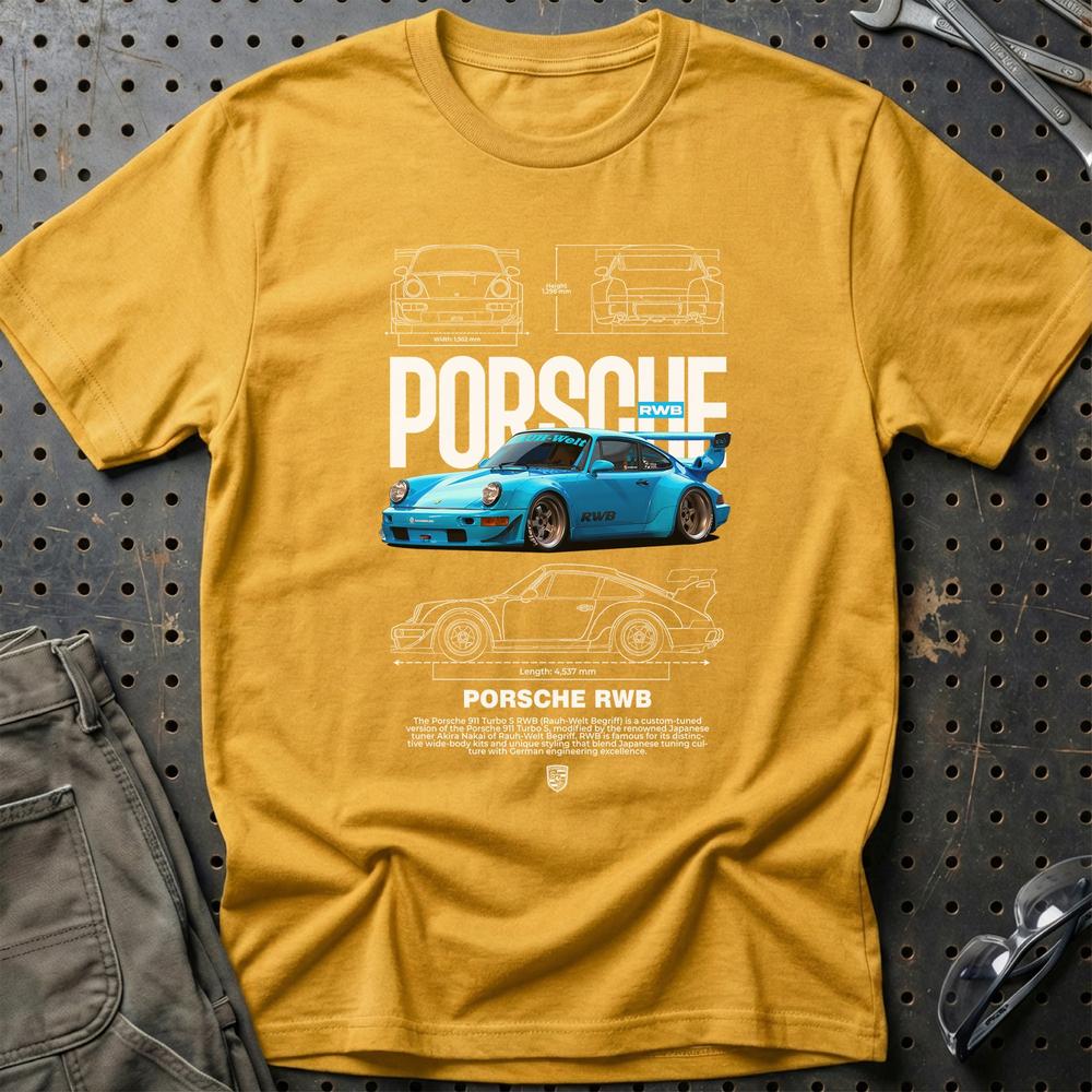 Porsche 911 Turbo RWB T-Shirt-Beklædning-Porsche-Guld-S-Garage Culture Shop- garage - man cave - merchandise