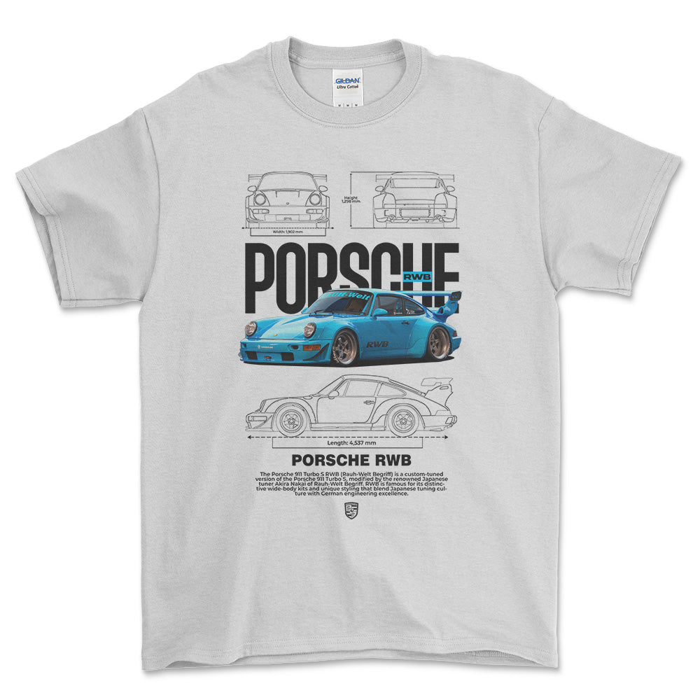 Porsche 911 Turbo RWB - Unisex T-Shirt-Beklædning-Porsche-Hvid-S-Garage Culture Shop- garage - man cave - merchandise