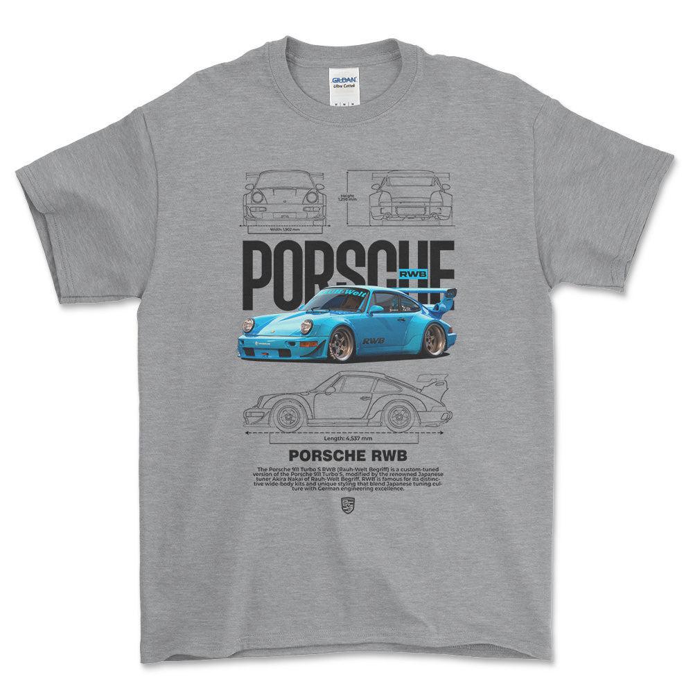 Porsche 911 Turbo RWB - Unisex T-Shirt-Beklædning-Porsche-Grå Sport-S-Garage Culture Shop- garage - man cave - merchandise