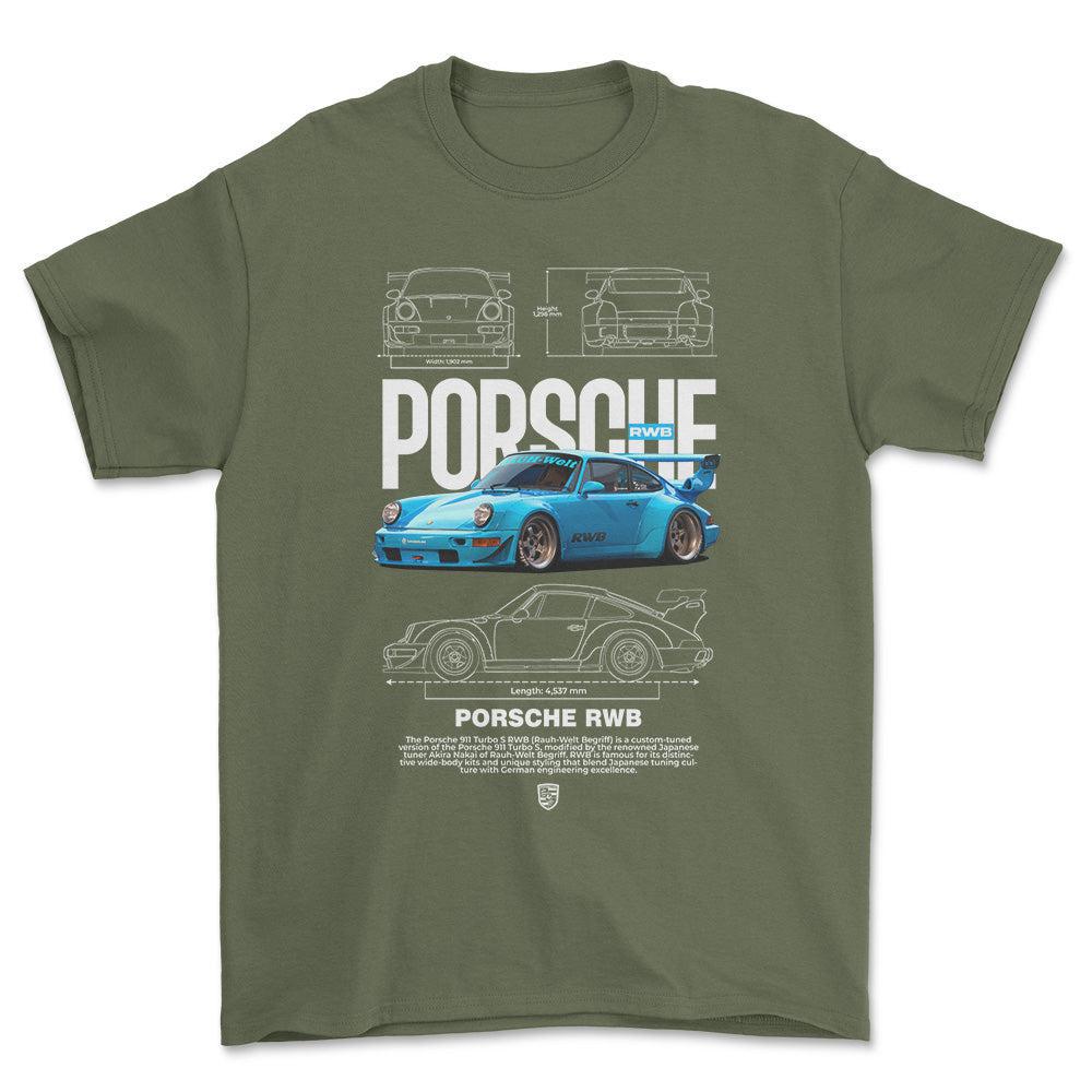 Porsche 911 Turbo RWB - Unisex T-Shirt-Beklædning-Porsche-Grøn Militær-S-Garage Culture Shop- garage - man cave - merchandise