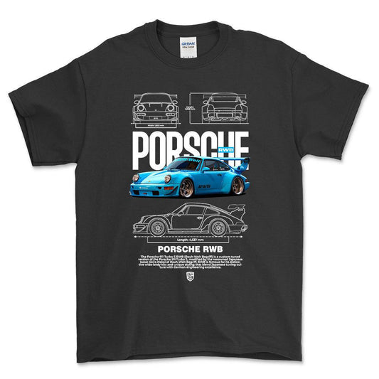 Porsche 911 Turbo RWB - Unisex T-Shirt-Beklædning-Porsche-Sort-S-Forside-Garage Culture Shop- garage - man cave - merchandise