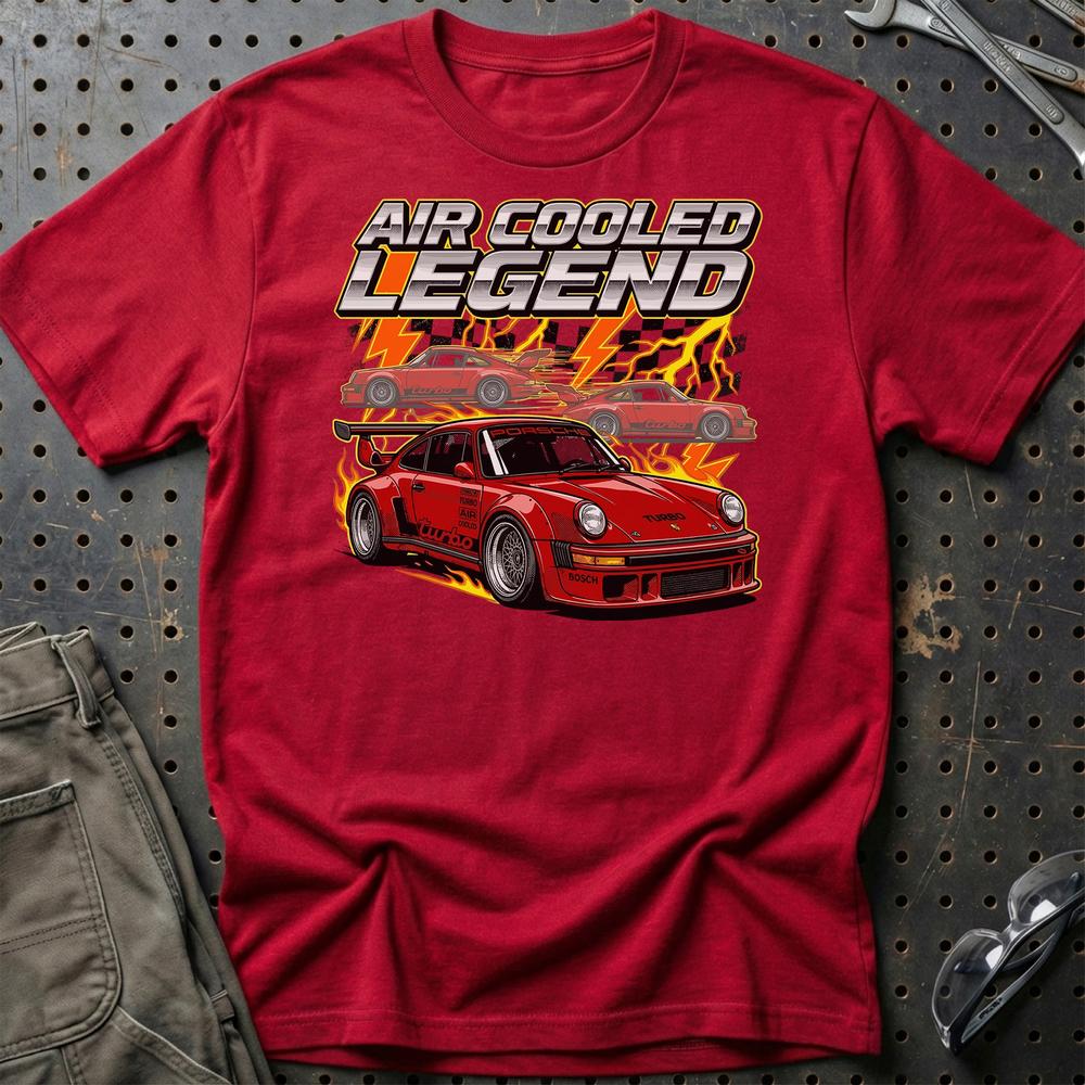 Porsche 911 Turbo T-Shirt – Air Cooled Legend - Unisex T-Shirt-Beklædning-Porsche-Rød-S-Garage Culture Shop- garage - man cave - merchandise