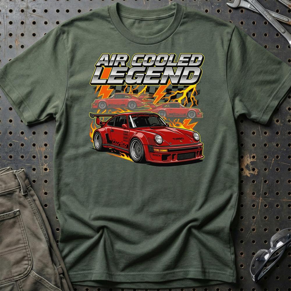 Porsche 911 Turbo T-Shirt – Air Cooled Legend - Unisex T-Shirt-Beklædning-Porsche-Grøn Militær-S-Garage Culture Shop- garage - man cave - merchandise