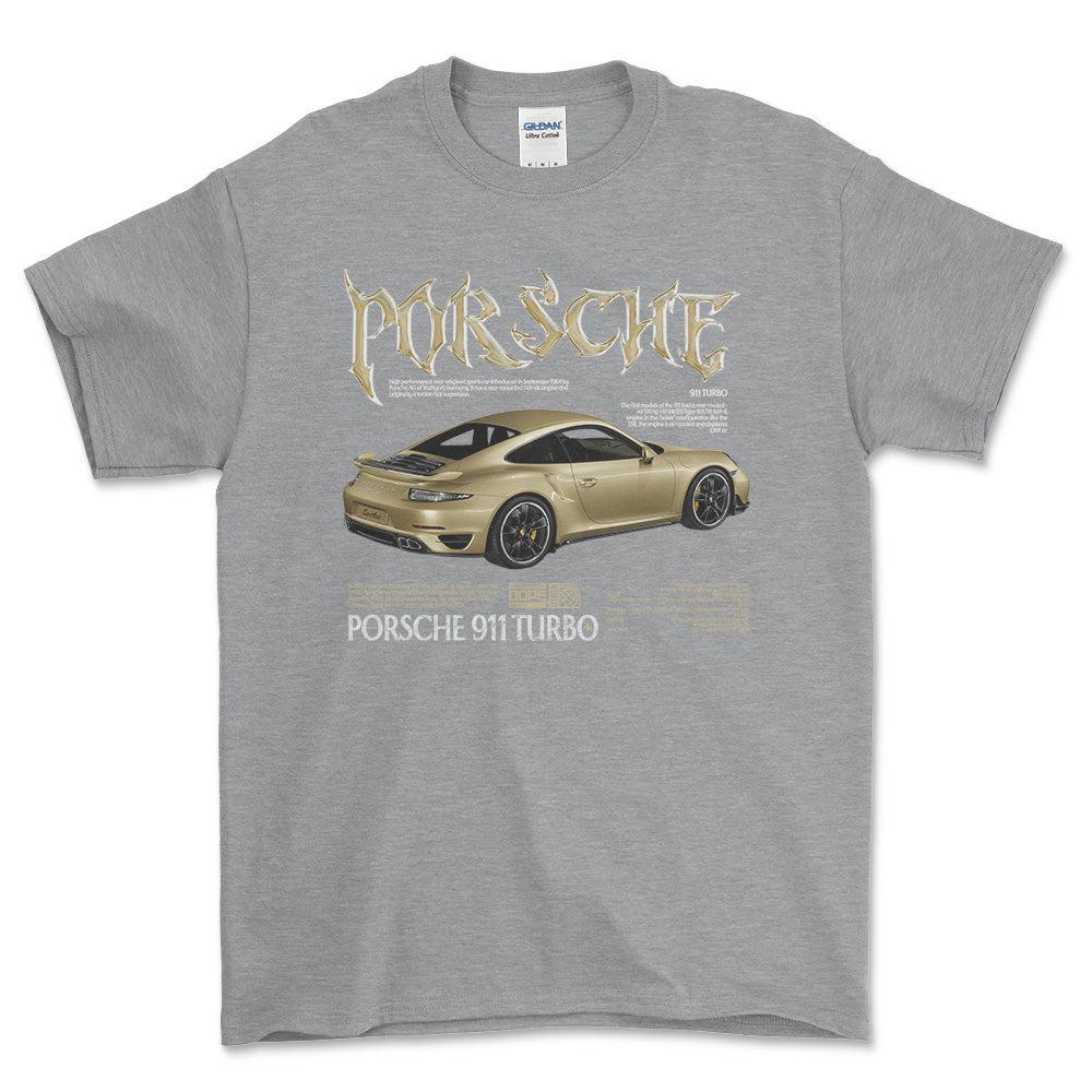Porsche 911 Turbo - Unisex T-Shirt-Beklædning-Porsche-Grå Sport-S-Forside-Garage Culture Shop- garage - man cave - merchandise