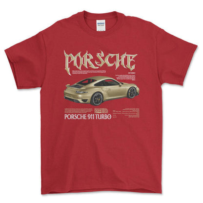 Porsche 911 Turbo - Unisex T-Shirt-Beklædning-Porsche-Rød-S-Forside-Garage Culture Shop- garage - man cave - merchandise